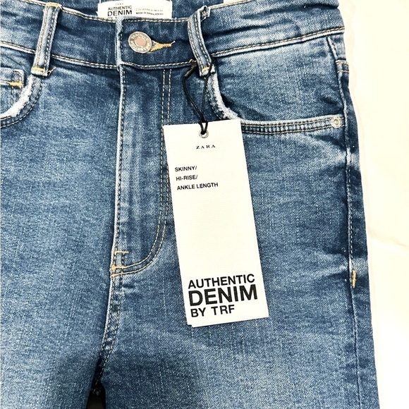 ππ β ZARA TRF Distressed Skinny Jeans | Blue High Rise Ankle Denim Sz 2 NWT - Picture 2 of 4